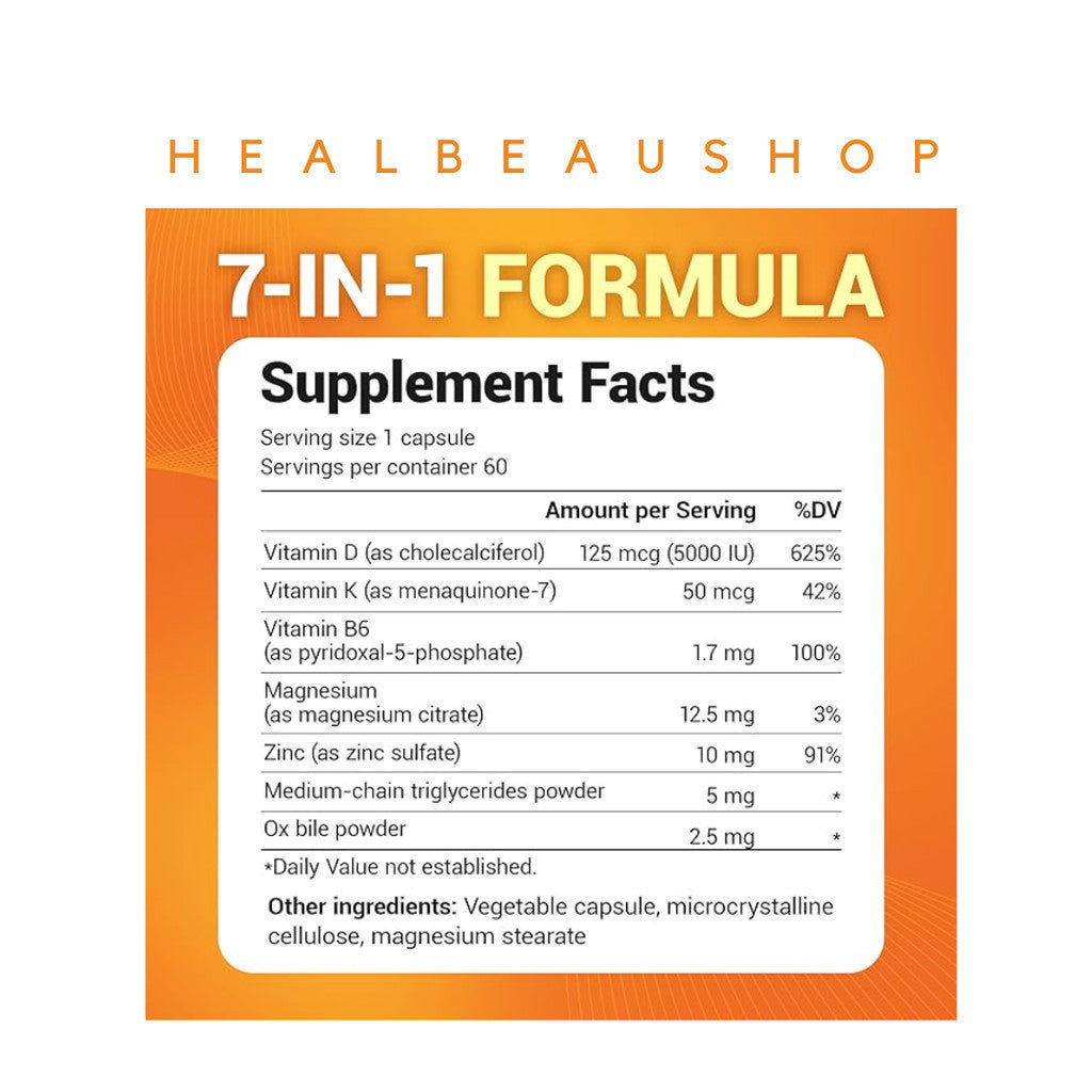 Dr. Berg Vitamin D3 + K2 – 5000 IU / 10000 IU | Magnesium, Zinc, B6, MCT & Ox Bile | Bone, Immune & Cardiovascular Support | Original USA Product