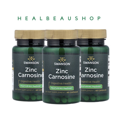 Swanson Zinc Carnosine (PepZin GI®) 60mg – Stomach & Digestive Support | 60 Capsules | Original USA Product