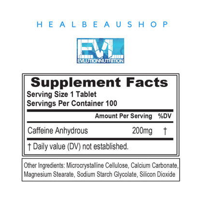 EVL Nutrition Caffeine 200mg – 100 Tablets | Energy, Focus & Performance Support | Original USA Product