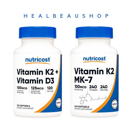 Nutricost Vitamin K2 (MK-7) 100mcg + Vitamin D3 5000 IU – 120 & 240 Softgels | Bone, Heart & Immune Support