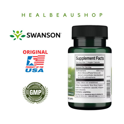 Swanson Sulforaphane from Broccoli Sprout Extract 400mcg – 60 Capsules | Antioxidant, Detox & Cellular Health Support | Original USA Produc