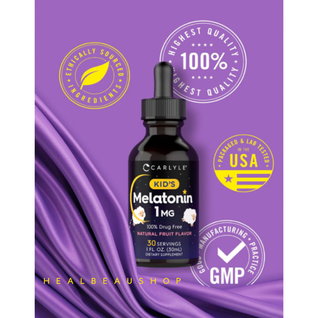 Carlyle Kids Liquid Melatonin 1mg – Berry Flavor | Children's Sleep Support | Original USA Product