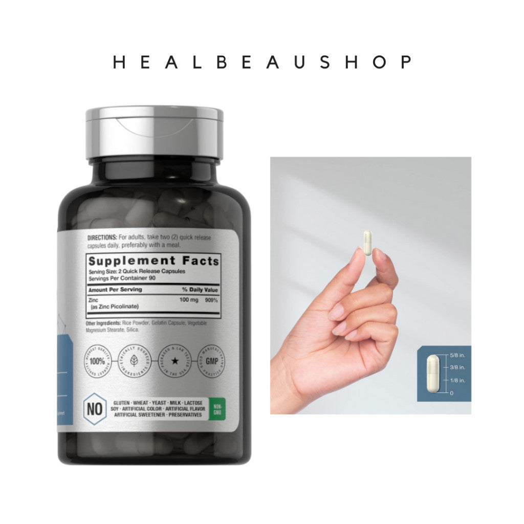 Horbaach Zinc Picolinate 100mg – 180 Capsules | Immune & Antioxidant Support | Original USA Product