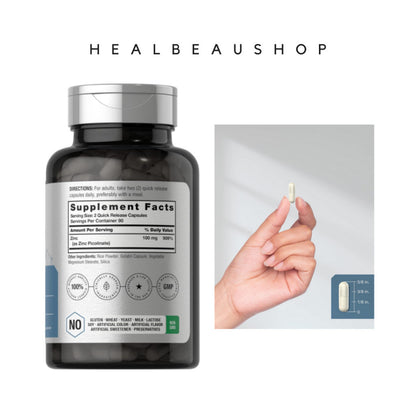 Horbaach Zinc Picolinate 100mg – 180 Capsules | Immune & Antioxidant Support | Original USA Product