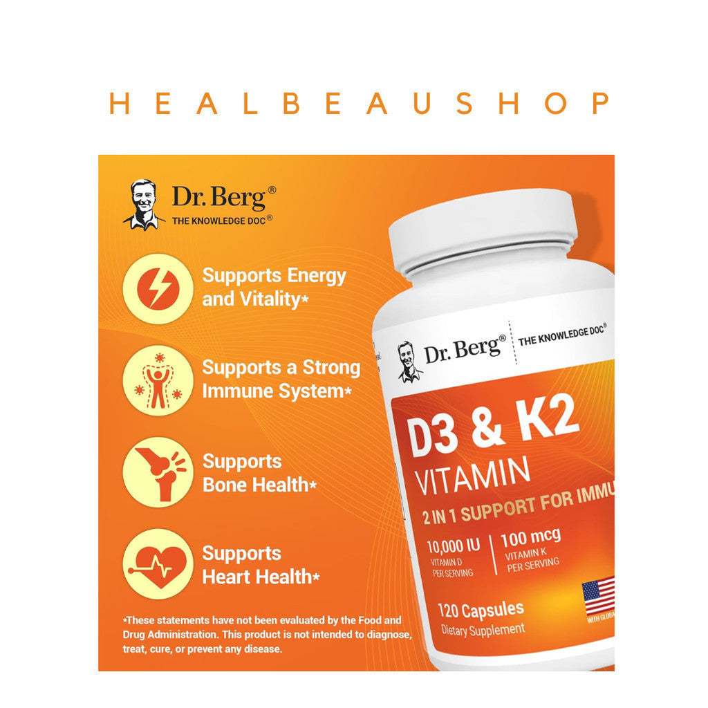 Dr. Berg Vitamin D3 + K2 – 5000 IU / 10000 IU | Magnesium, Zinc, B6, MCT & Ox Bile | Bone, Immune & Cardiovascular Support | Original USA Product