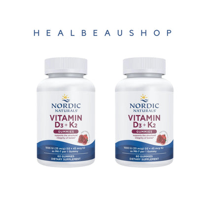 Nordic Naturals Kids Vitamin D3 + K2 Gummies – 1000 IU D3 & 45 mcg K2 | Bone & Growth Support | 60 Gummies | Original USA Product