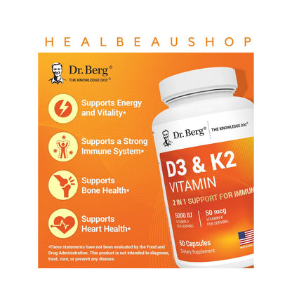 Dr. Berg Vitamin D3 + K2 – 5000 IU / 10000 IU | Magnesium, Zinc, B6, MCT & Ox Bile | Bone, Immune & Cardiovascular Support | Original USA Product
