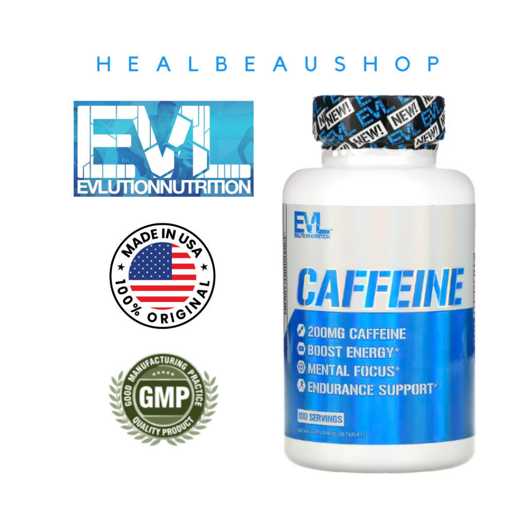 EVL Nutrition Caffeine 200mg – 100 Tablets | Energy, Focus & Performance Support | Original USA Product