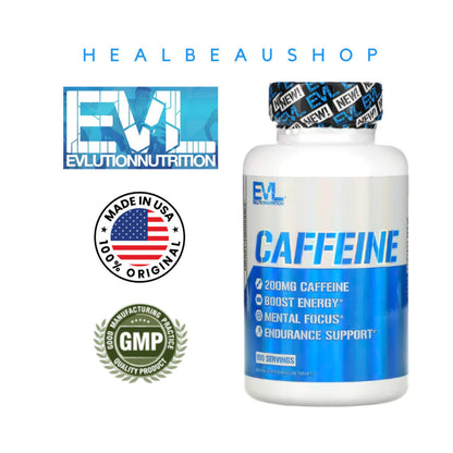 EVL Nutrition Caffeine 200mg – 100 Tablets | Energy, Focus & Performance Support | Original USA Product