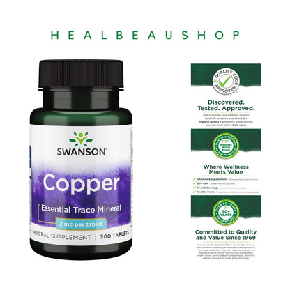 Swanson Albion® Copper 2mg – 300 Tablets | Essential Trace Mineral Support | Original USA Product
