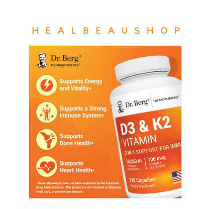 Dr. Berg Vitamin D3 + K2 – 5000 IU / 10000 IU | Magnesium, Zinc, B6, MCT & Ox Bile | Bone, Immune & Cardiovascular Support | Original USA Product