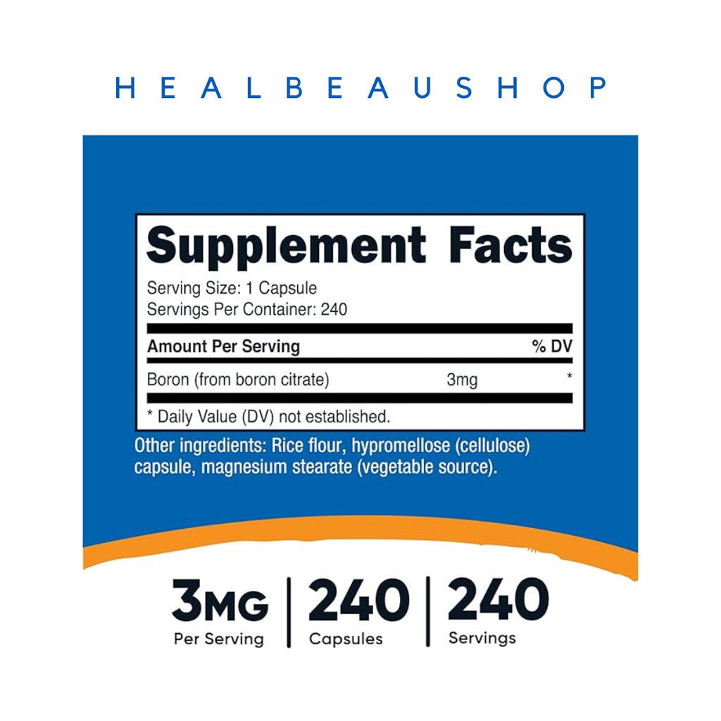 Nutricost Boron 3mg / 5mg / 10mg – 240 Capsules | Bone, Joint, Muscle & Hormonal Wellness Support | Original USA Product