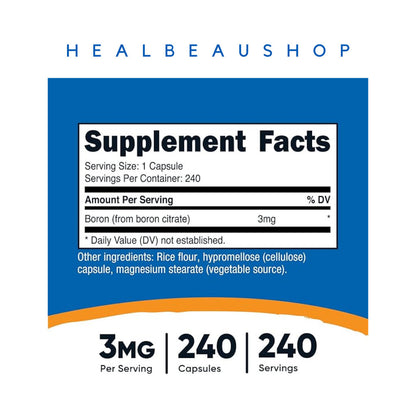 Nutricost Boron 3mg / 5mg / 10mg – 240 Capsules | Bone, Joint, Muscle & Hormonal Wellness Support | Original USA Product
