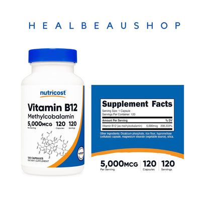 Nutricost Vitamin B12 (Methylcobalamin) 1000mcg / 2000mcg / 5000mcg – 120 Vegetarian Capsules | Energy, Nerve & Cellular Health Support | Original USA Product