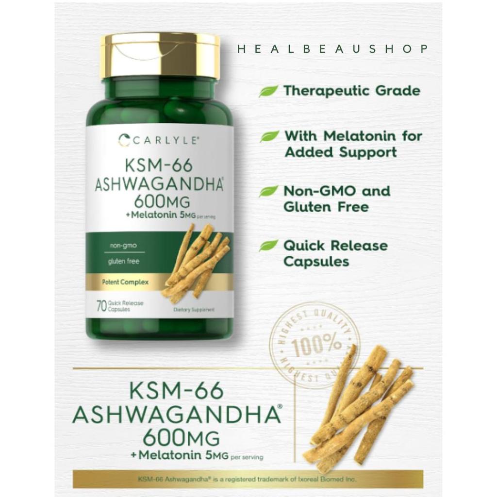 Carlyle Ashwagandha 600mg + Melatonin 5mg – Sleep, Stress & Relaxation Support | Original USA Product