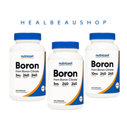 Nutricost Boron 3mg / 5mg / 10mg – 240 Capsules | Bone, Joint, Muscle & Hormonal Wellness Support | Original USA Product